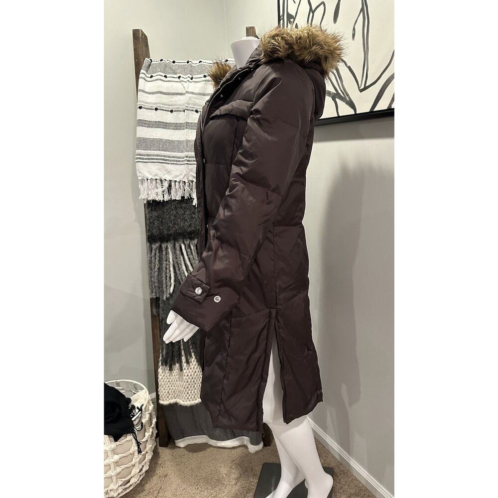 Michael Kors Women’s M Down Puffer Parka Winter Coat Hood With Fur Trim Brown - Picture 4 of 16